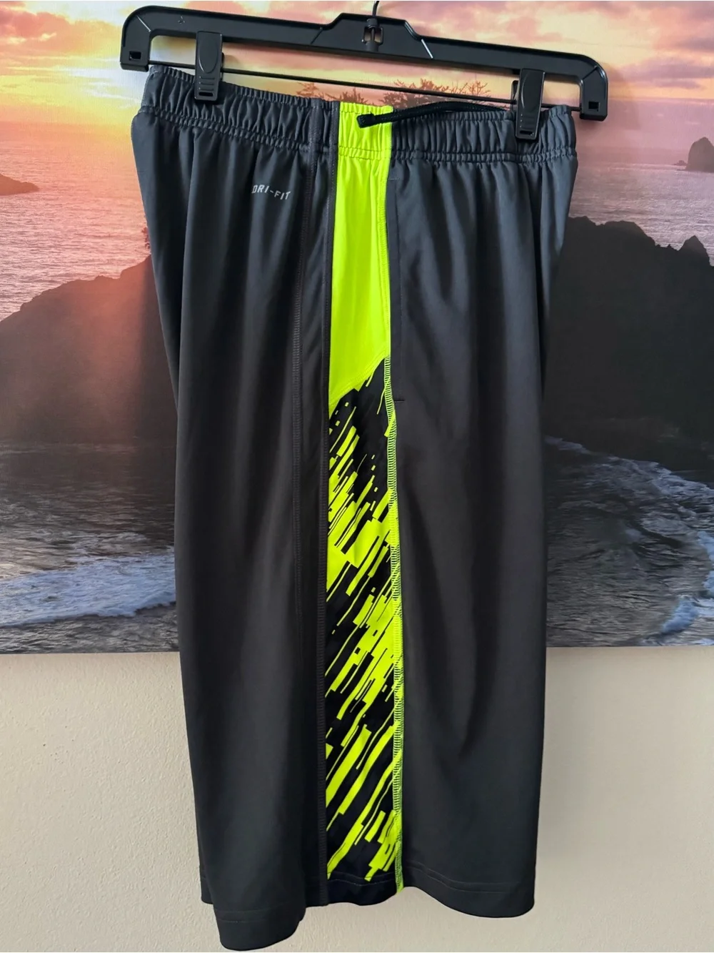 Nike DriFit YOUTH: Boys Black& Neon Green Athletic Long Shorts/ XL